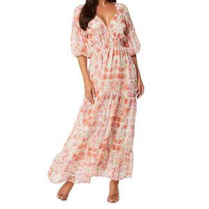 Misa Los Angeles Sz XS Dress Pippa Maxi Cora Flora Orange Floral Deep V-neck New